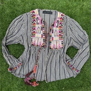 Boho striped embroidered blouse